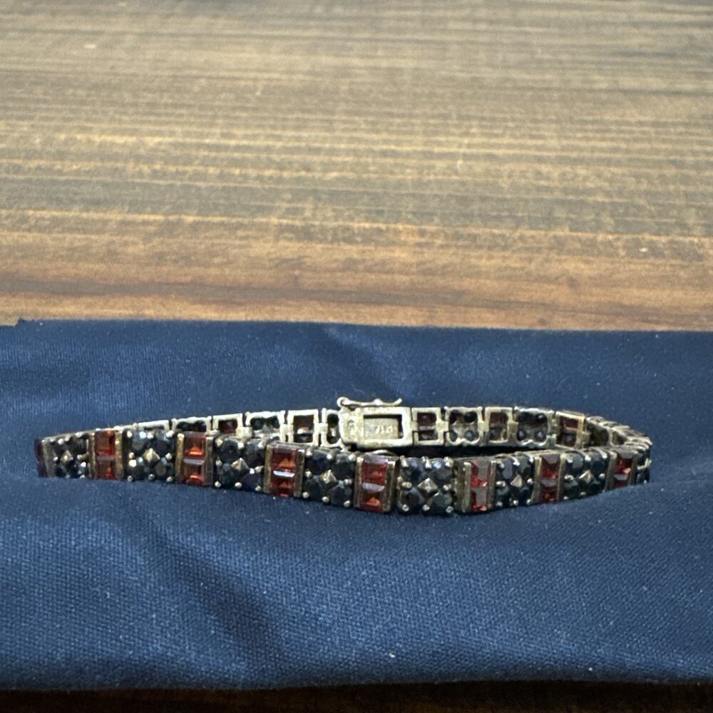 Vintage Seta Sapphire And Garnet Sterling Silver Bracelet 7.25”